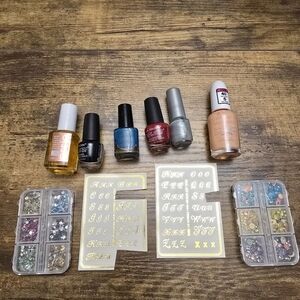Small nail bundle lot, stickers, gems polishes and cuticle oil